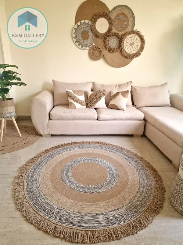 Round jute&cotton with tassels rug shape8