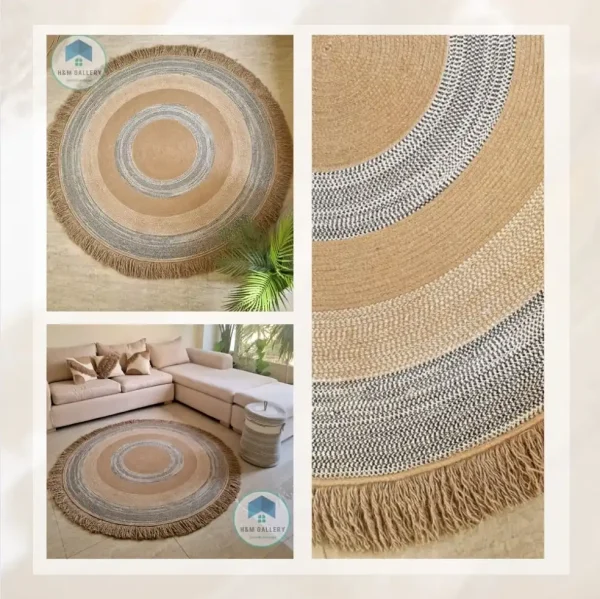Round jute&cotton with tassels rug shape8