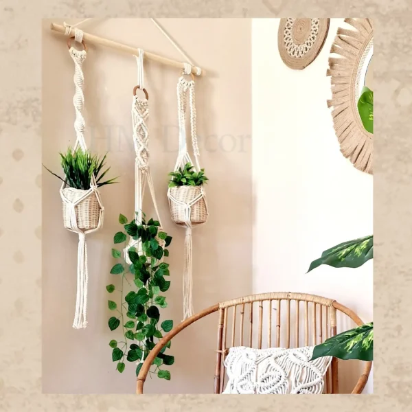 macrame hanging with pot&plant 6