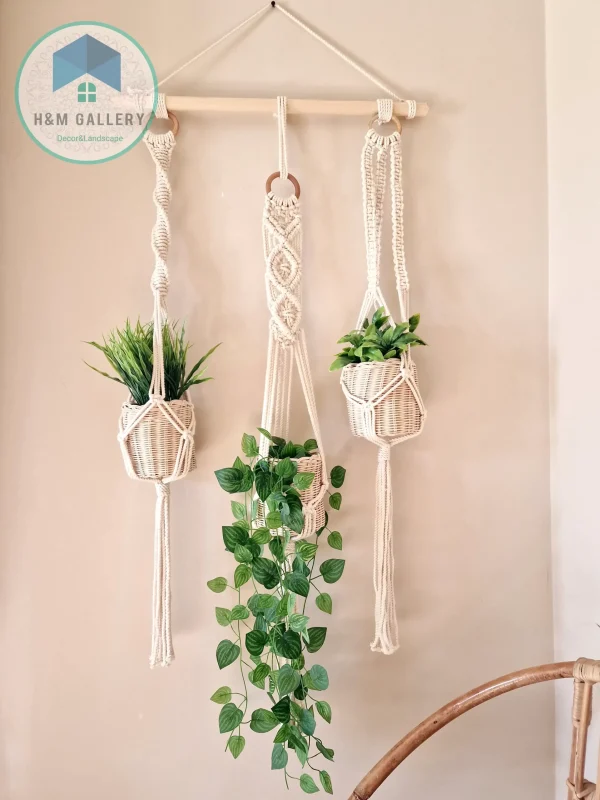 macrame hanging with pot&plant 6
