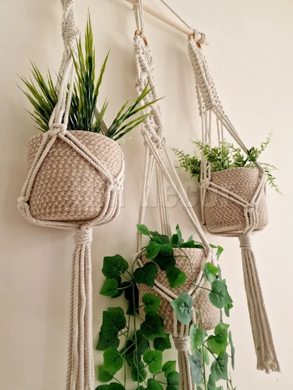 macrame hanging with pot&plant 7