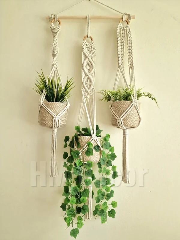 macrame hanging with pot&plant 7