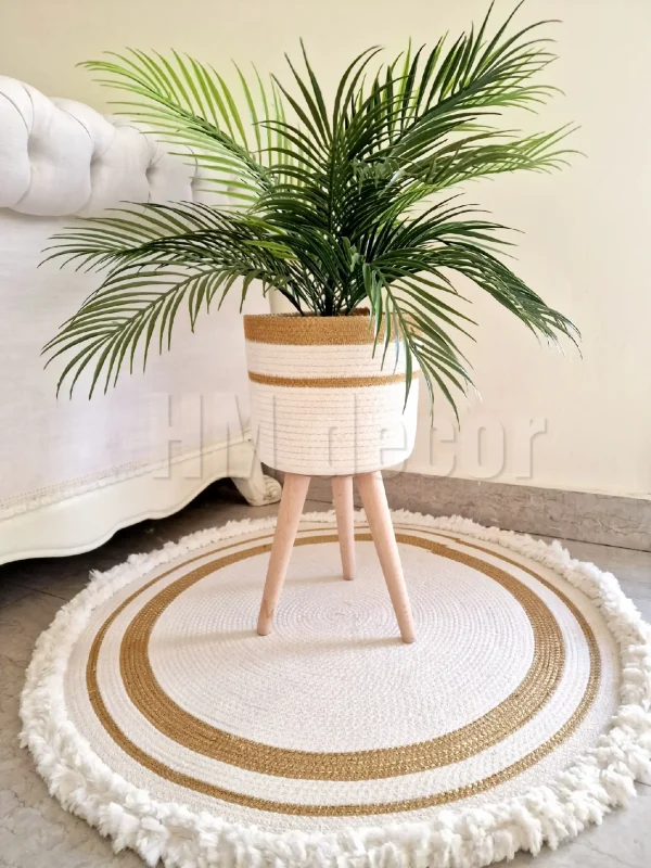 cotton with golden rope rug shape1