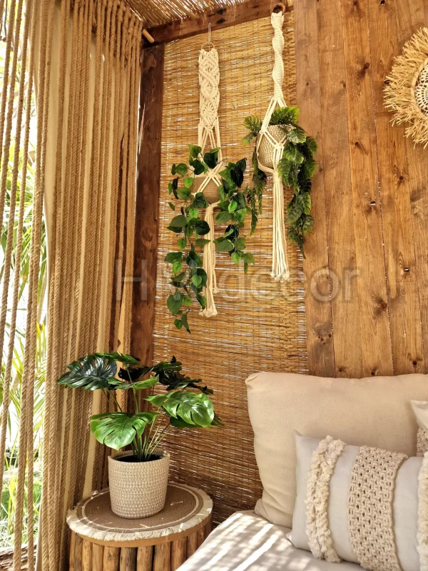 macrame hanging with pot&plant 10